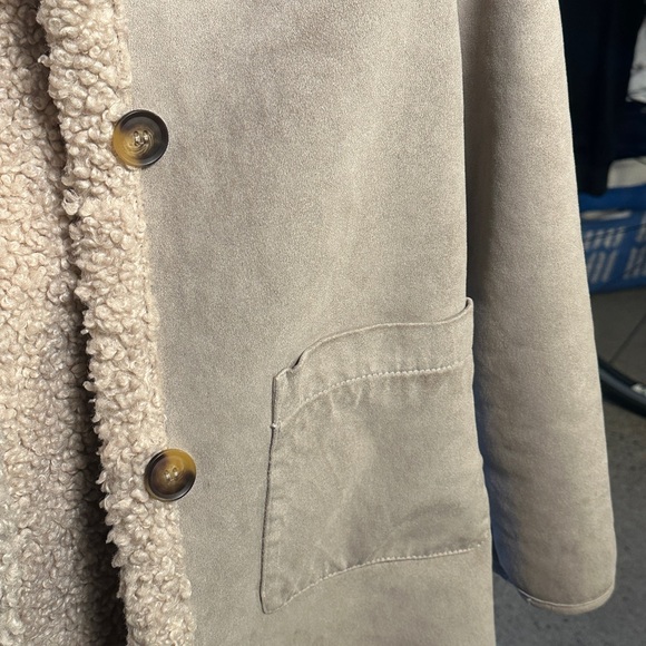 Zara Sherpa Fleece Lined Faux Suede Jacket / Coat - Girls 10 Beige Tan - Picture 8 of 10